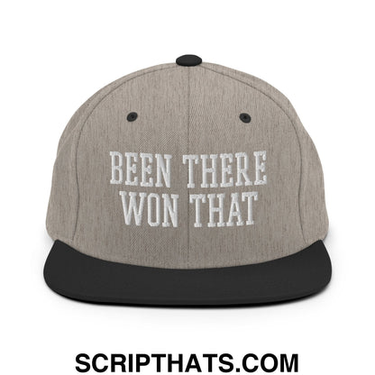 Been There Won That Embroidered Flat Bill Brim Snapback Hat Heather Black