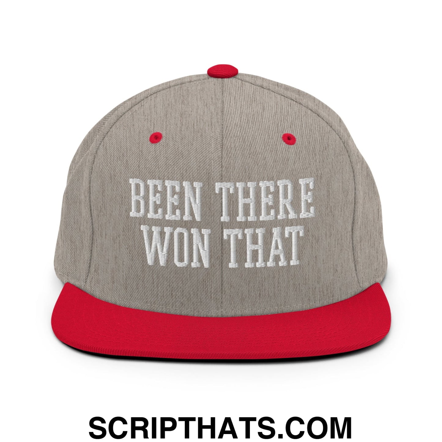 Been There Won That Embroidered Flat Bill Brim Snapback Hat Heather Grey Red