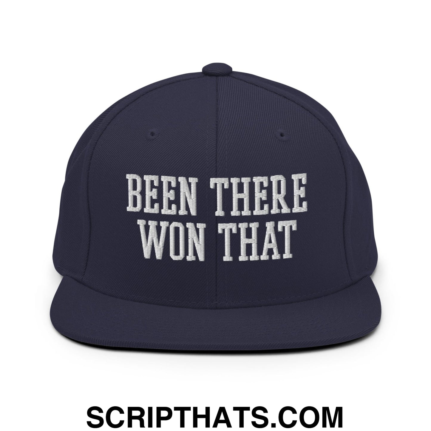 Been There Won That Embroidered Flat Bill Brim Snapback Hat Navy