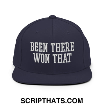 Been There Won That Embroidered Flat Bill Brim Snapback Hat Navy