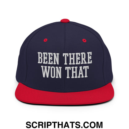 Been There Won That Embroidered Flat Bill Brim Snapback Hat Navy Red