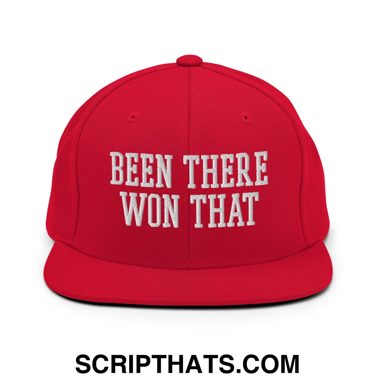 Been There Won That Embroidered Flat Bill Brim Snapback Hat Red