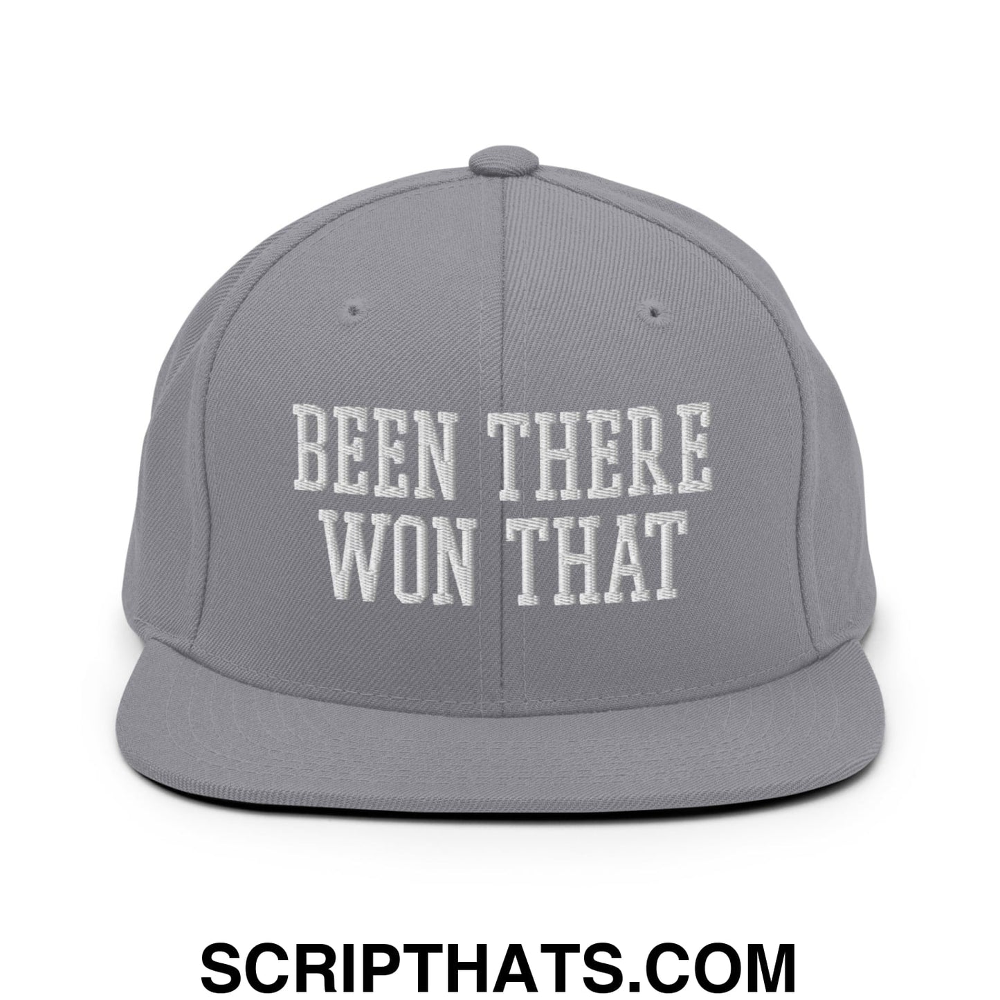 Been There Won That Embroidered Flat Bill Brim Snapback Hat Silver