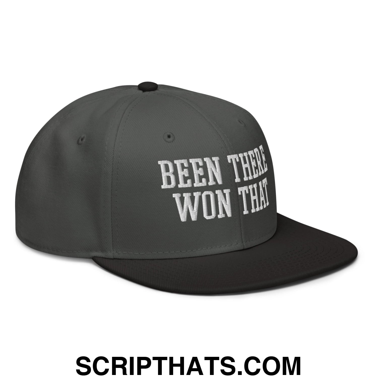 Been There Won That Embroidered Flat Brim Bill Snapback Hat Black Charcoal gray Charcoal gray