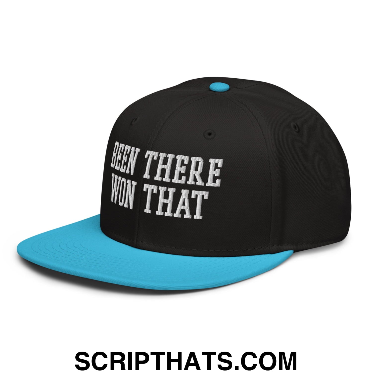 Been There Won That Embroidered Flat Brim Bill Snapback Hat Aqua blue Black Black