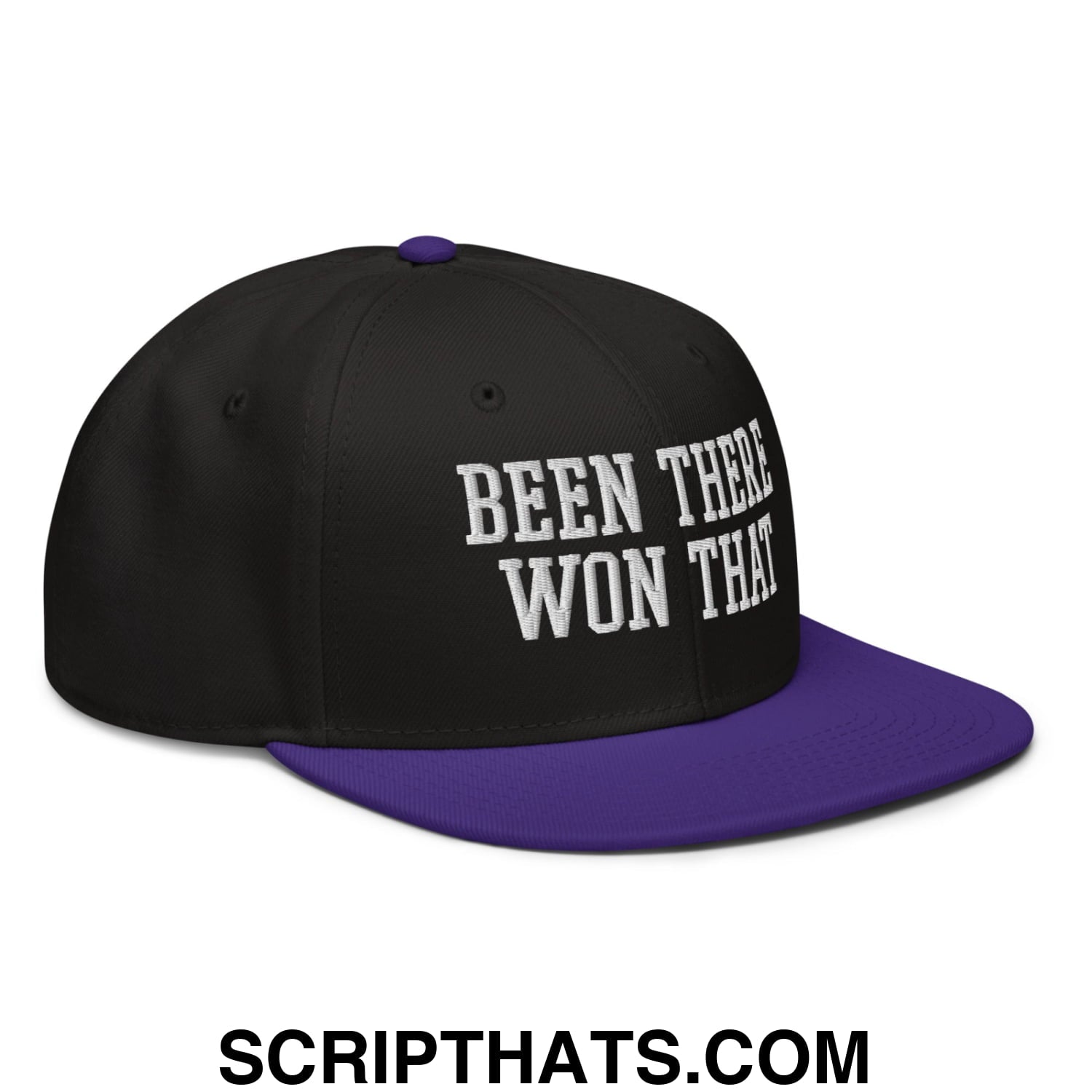 Been There Won That Embroidered Flat Brim Bill Snapback Hat Purple Black Black
