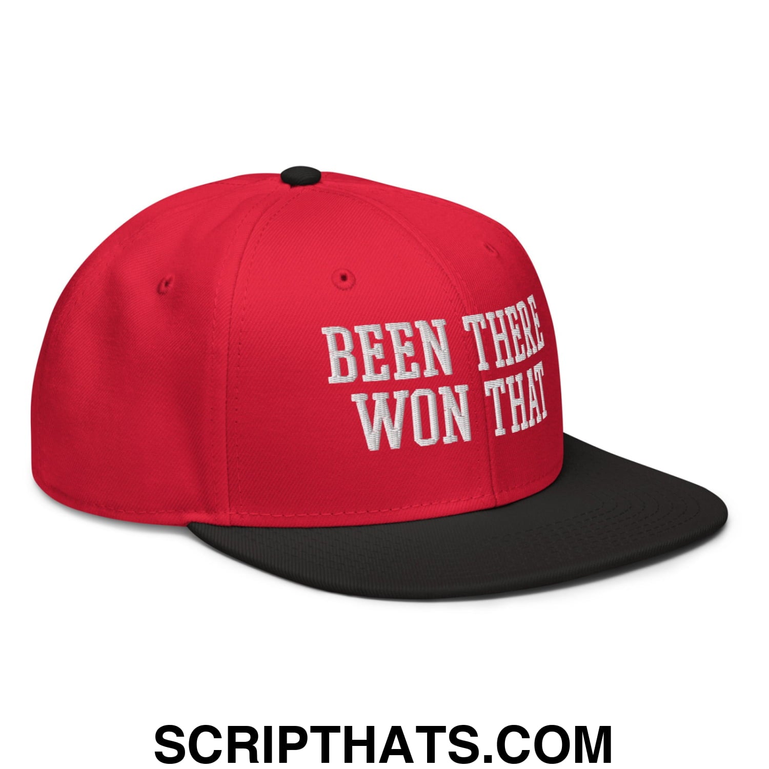Been There Won That Embroidered Flat Brim Bill Snapback Hat Black Red Red