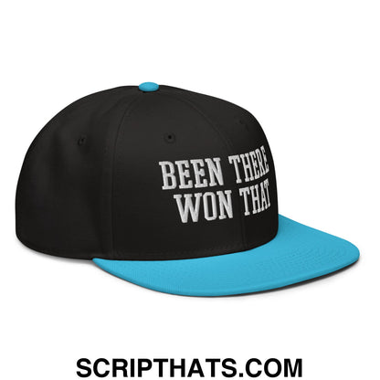 Been There Won That Embroidered Flat Brim Bill Snapback Hat Aqua blue Black Black