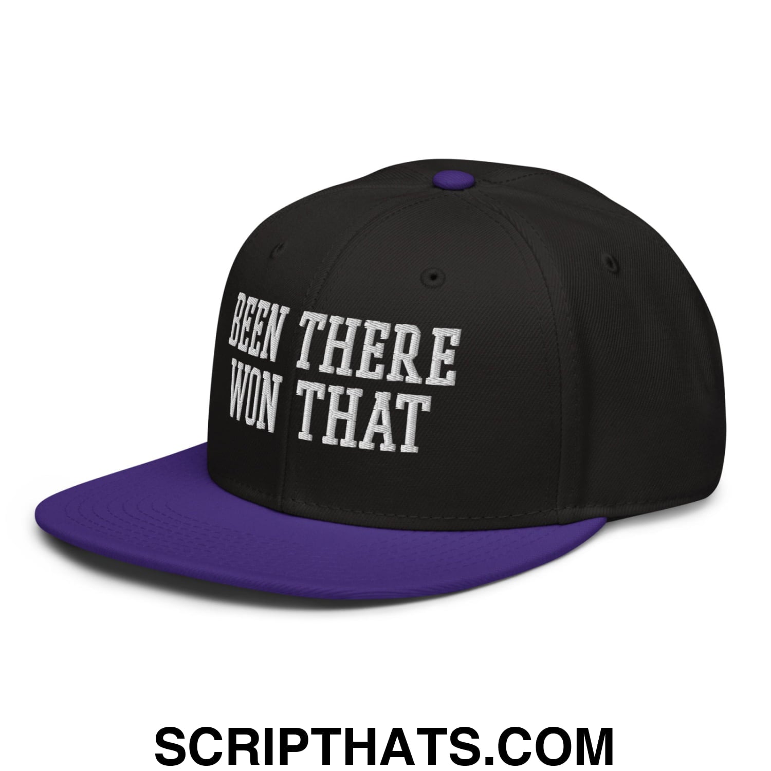 Been There Won That Embroidered Flat Brim Bill Snapback Hat Purple Black Black