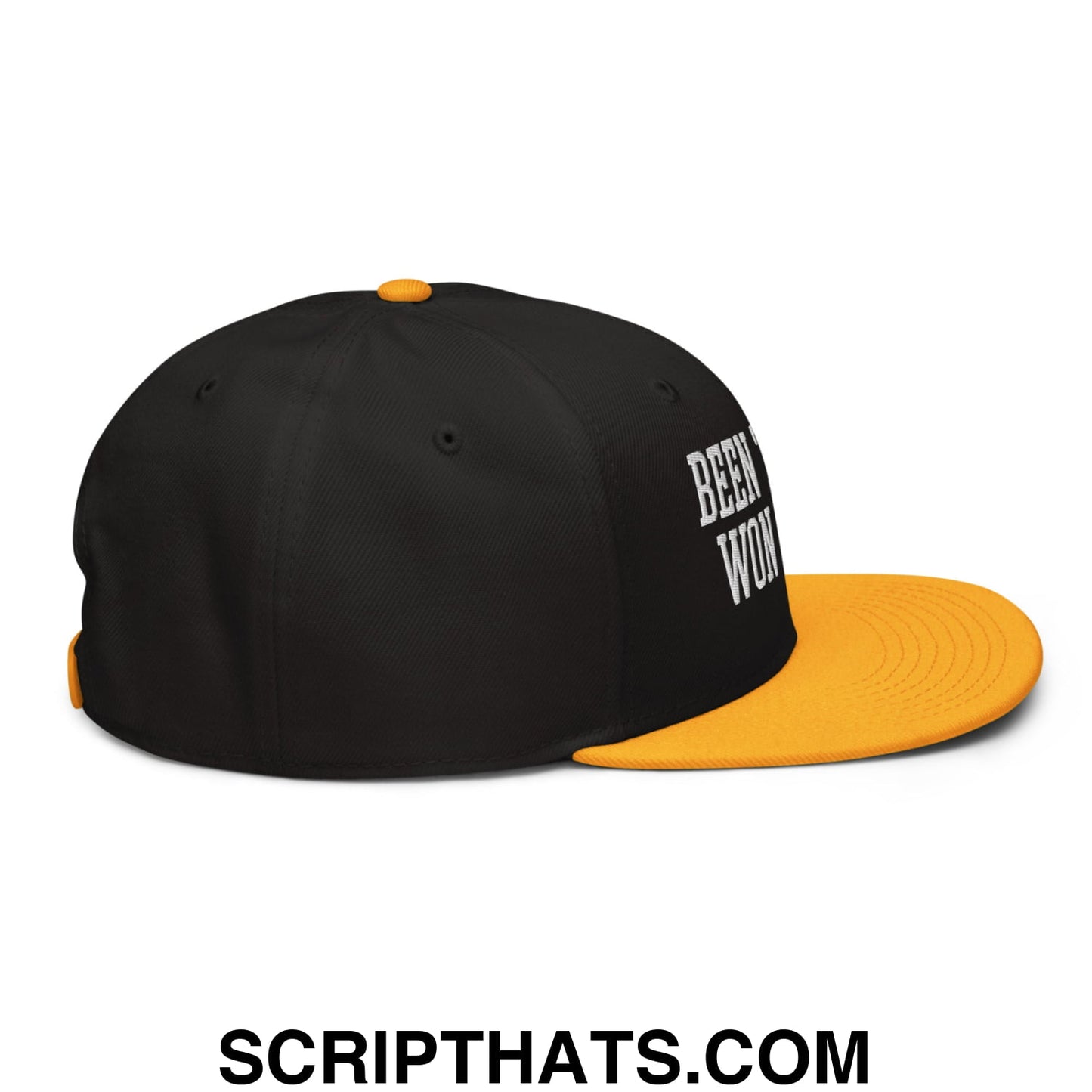 Been There Won That Embroidered Flat Brim Bill Snapback Hat Gold Black Black