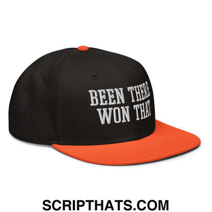 Been There Won That Embroidered Flat Brim Bill Snapback Hat Orange Black Black