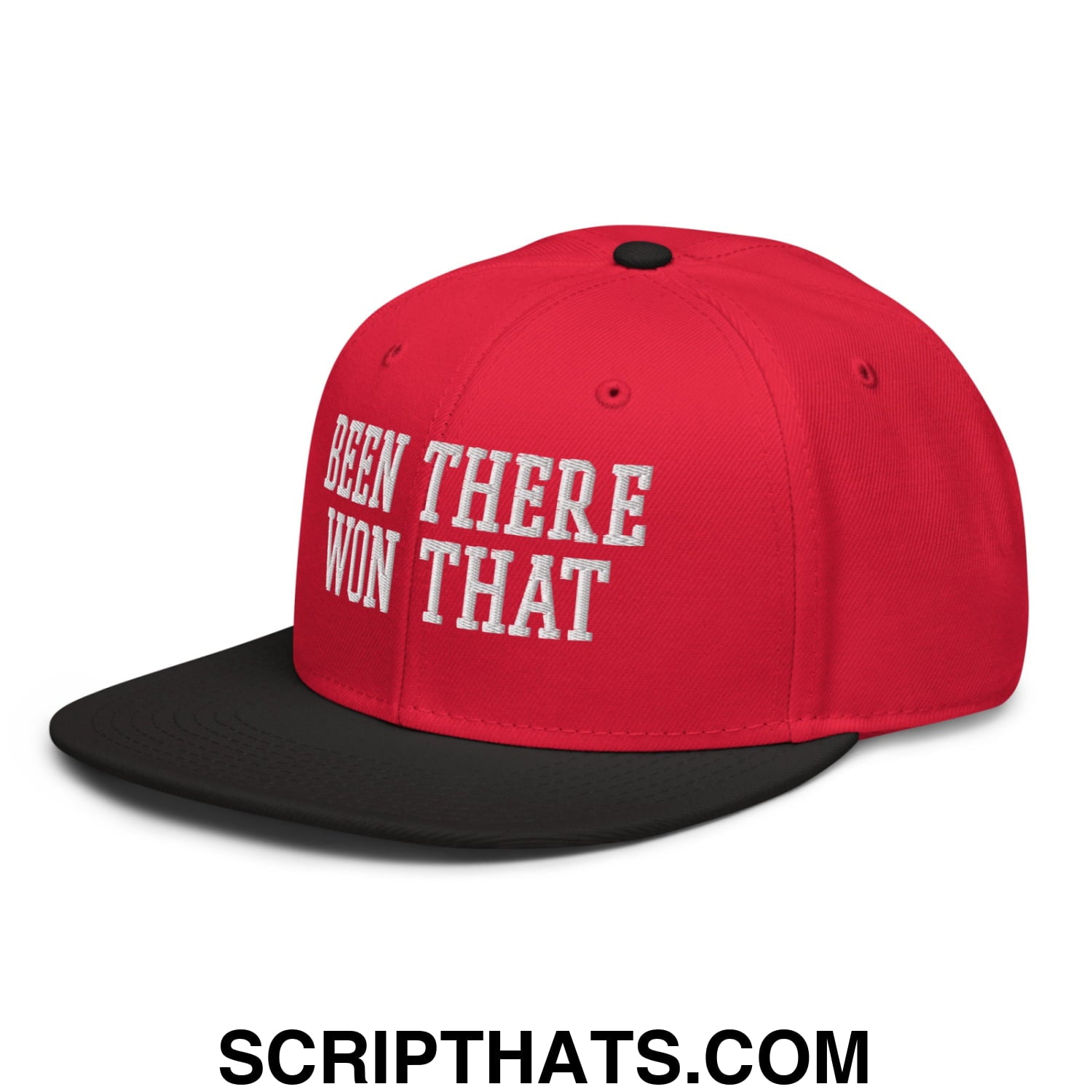 Been There Won That Embroidered Flat Brim Bill Snapback Hat Black Red Red