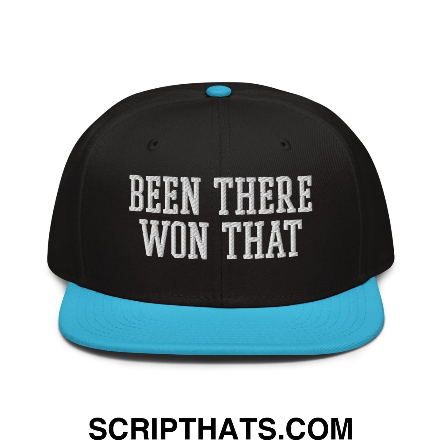 Been There Won That Embroidered Flat Brim Bill Snapback Hat Aqua blue Black Black