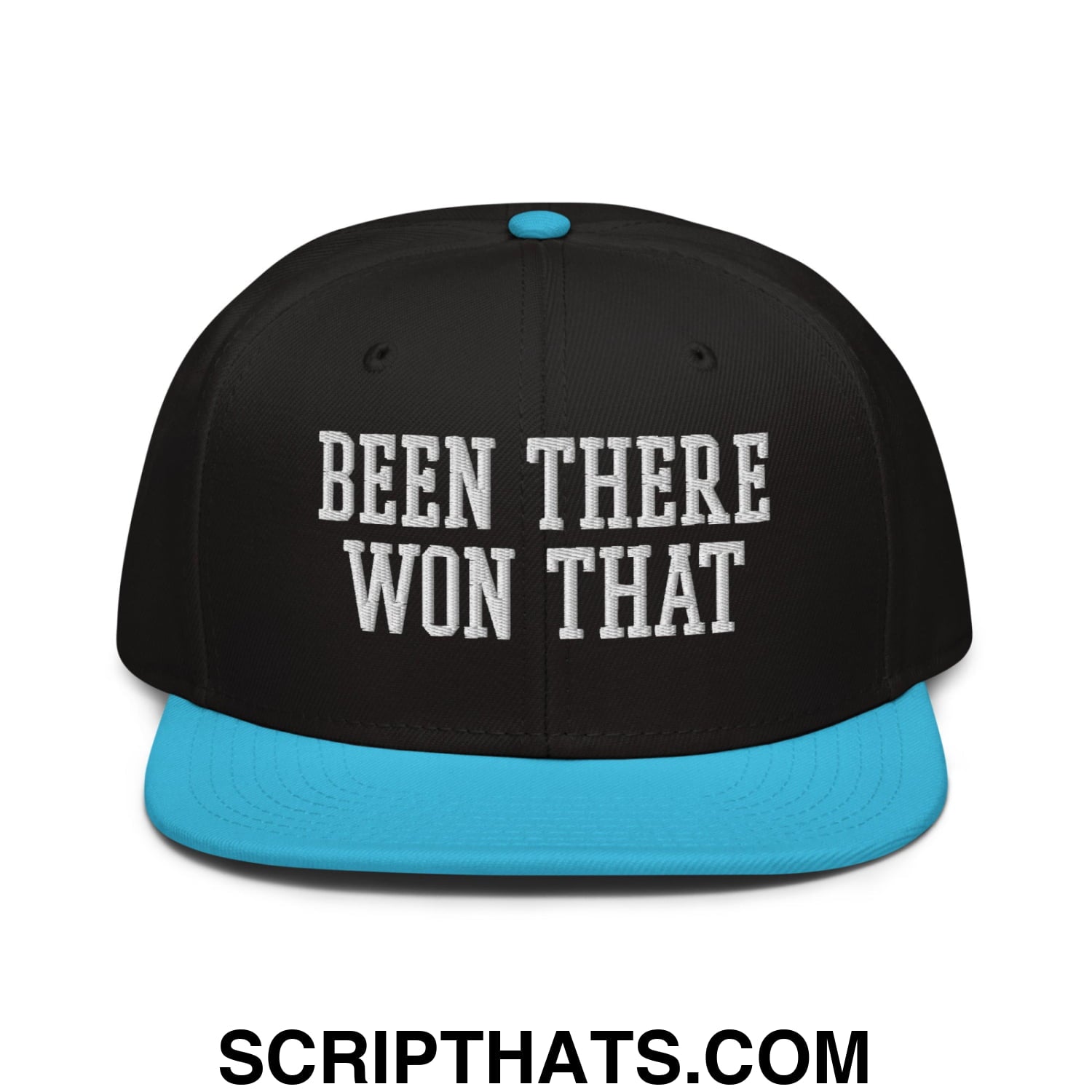 Been There Won That Embroidered Flat Brim Bill Snapback Hat Aqua blue Black Black