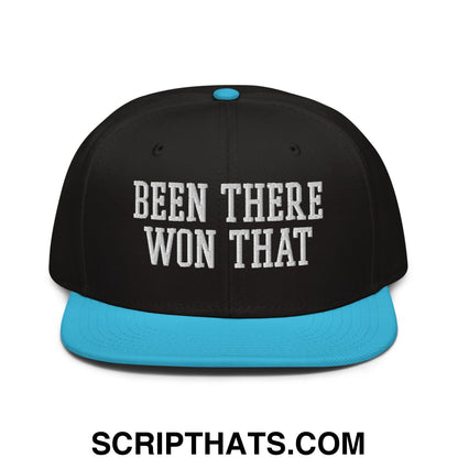Been There Won That Embroidered Flat Brim Bill Snapback Hat Aqua blue Black Black
