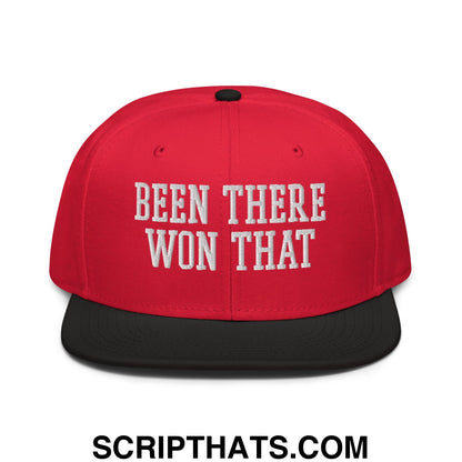 Been There Won That Embroidered Flat Brim Bill Snapback Hat Black Red Red