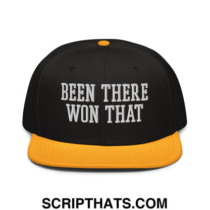 Been There Won That Embroidered Flat Brim Bill Snapback Hat Gold Black Black