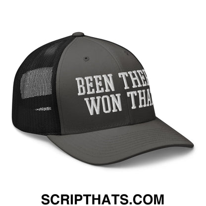 Been There Won That Embroidered Mesh Trucker Hat Charcoal Black