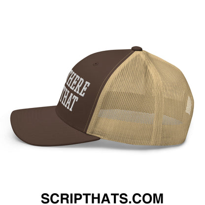 Been There Won That Embroidered Mesh Trucker Hat Brown Khaki