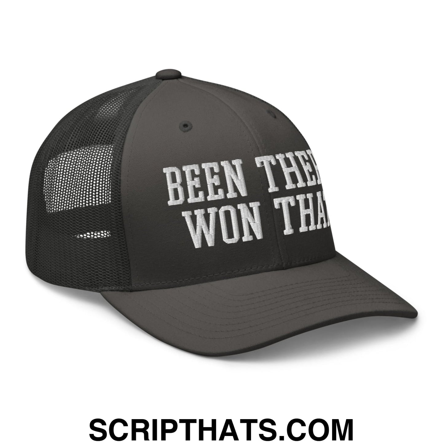 Been There Won That Embroidered Mesh Trucker Hat Charcoal