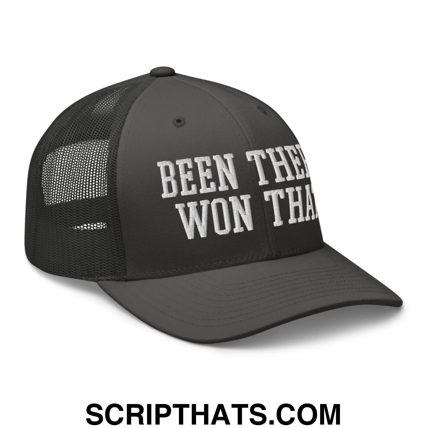 Been There Won That Embroidered Mesh Trucker Hat Charcoal