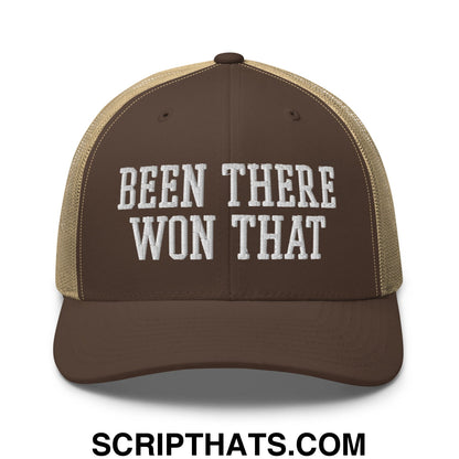 Been There Won That Embroidered Mesh Trucker Hat Brown Khaki