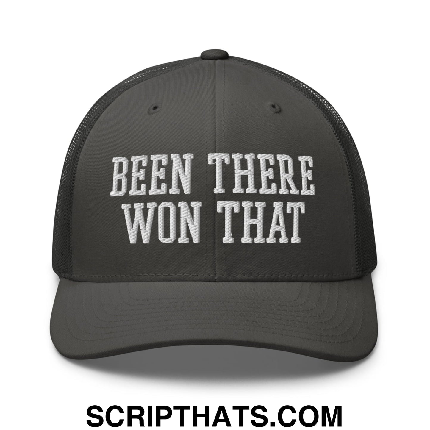Been There Won That Embroidered Mesh Trucker Hat Charcoal