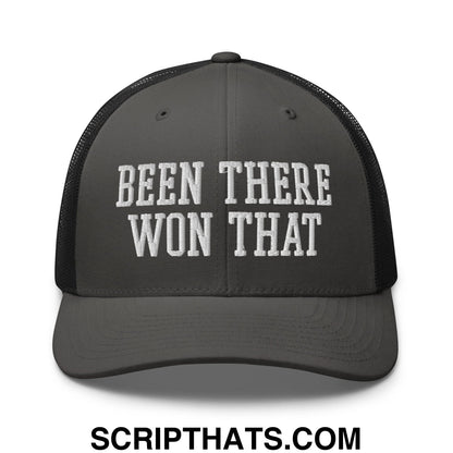 Been There Won That Embroidered Mesh Trucker Hat Charcoal Black