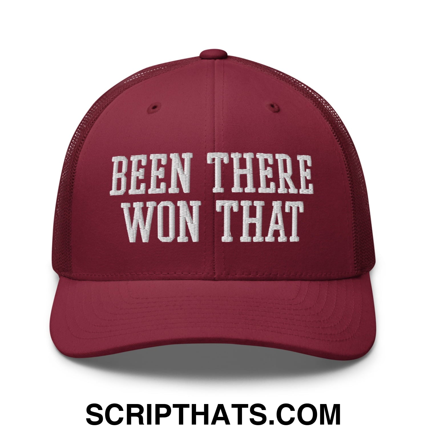 Been There Won That Embroidered Mesh Trucker Hat Cranberry