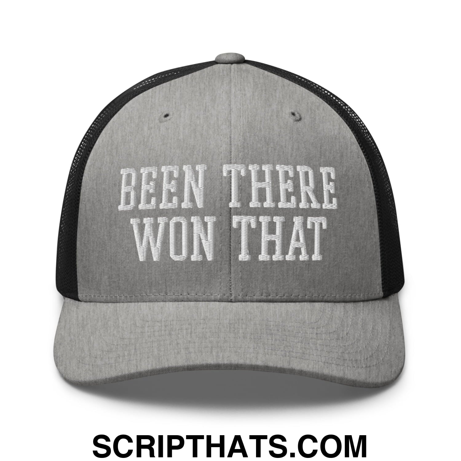Been There Won That Embroidered Mesh Trucker Hat Heather Black