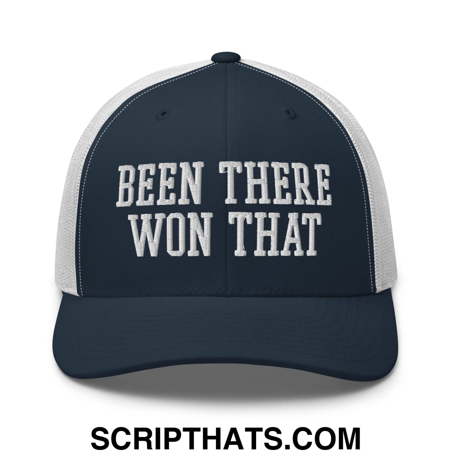 Been There Won That Embroidered Mesh Trucker Hat Navy White