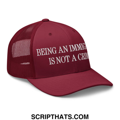 Being an Immigrant is not a Crime Embroidered Mesh Trucker Hat Cranberry