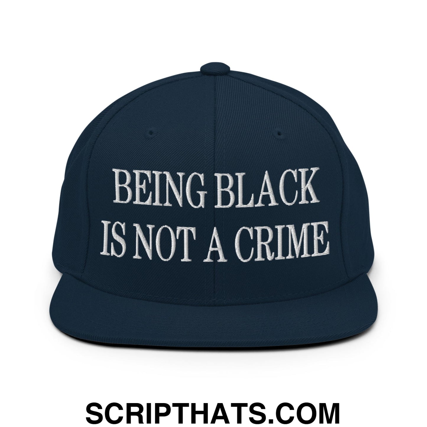 Being Black is not a Crime Embroidered Flat Bill Brim Snapback Hat Dark Navy