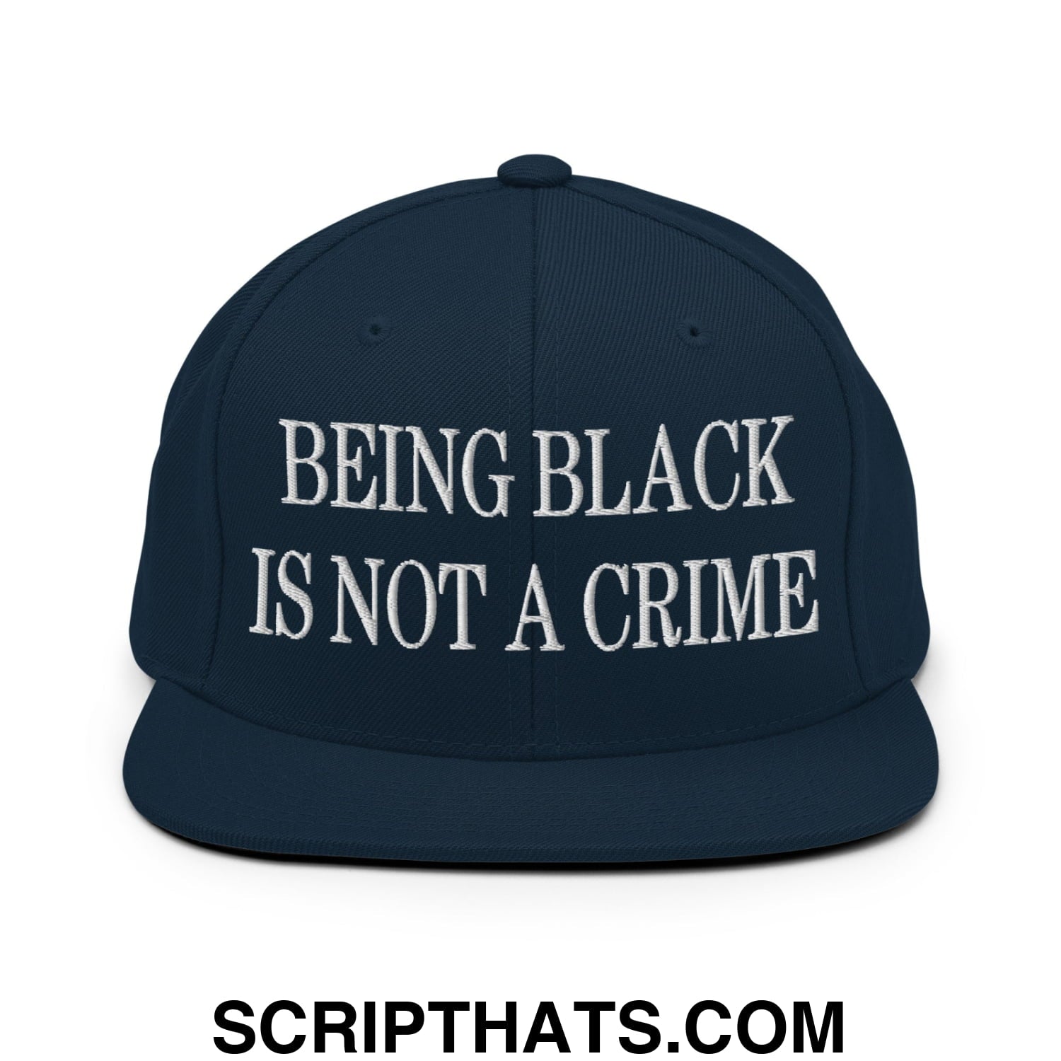 Being Black is not a Crime Embroidered Flat Bill Brim Snapback Hat Dark Navy