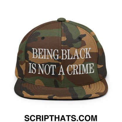 Being Black is not a Crime Embroidered Flat Bill Brim Snapback Hat Green Camo