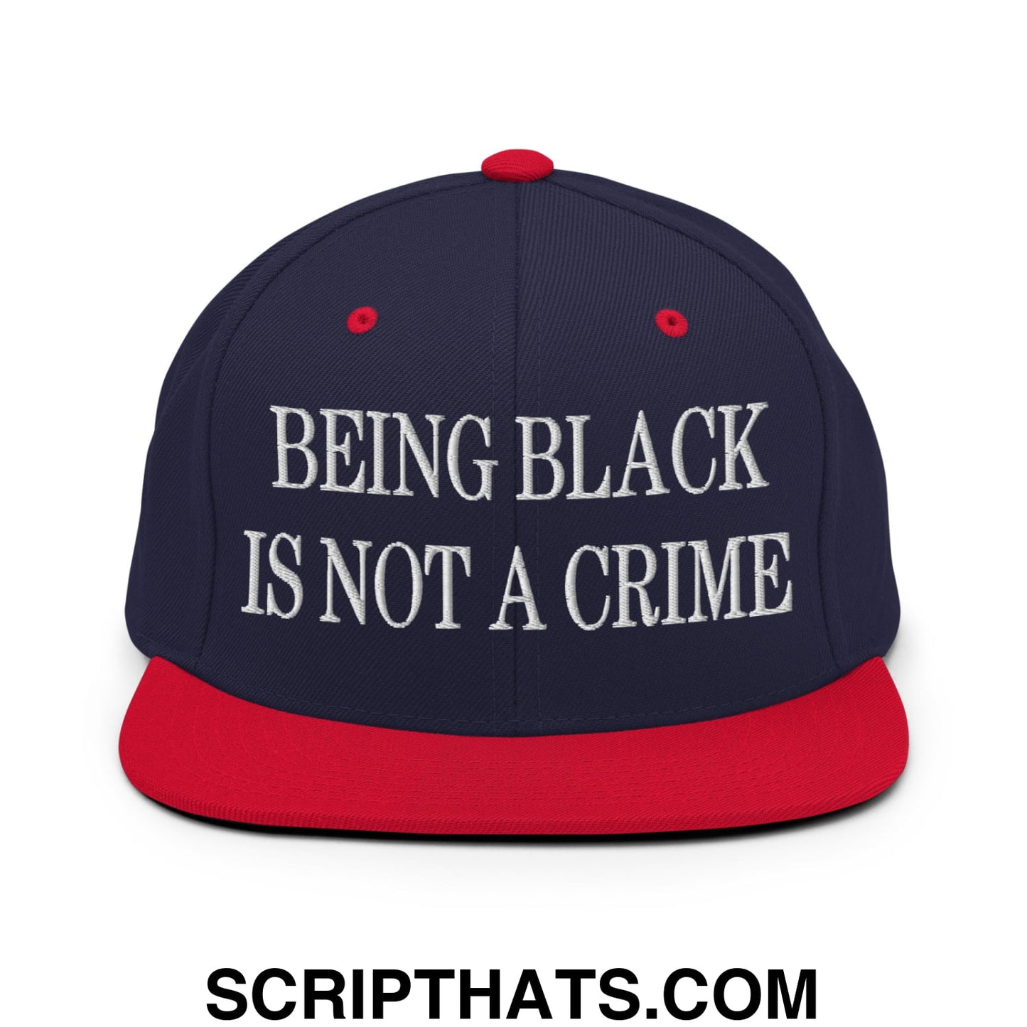 Being Black is not a Crime Embroidered Flat Bill Brim Snapback Hat Navy Red