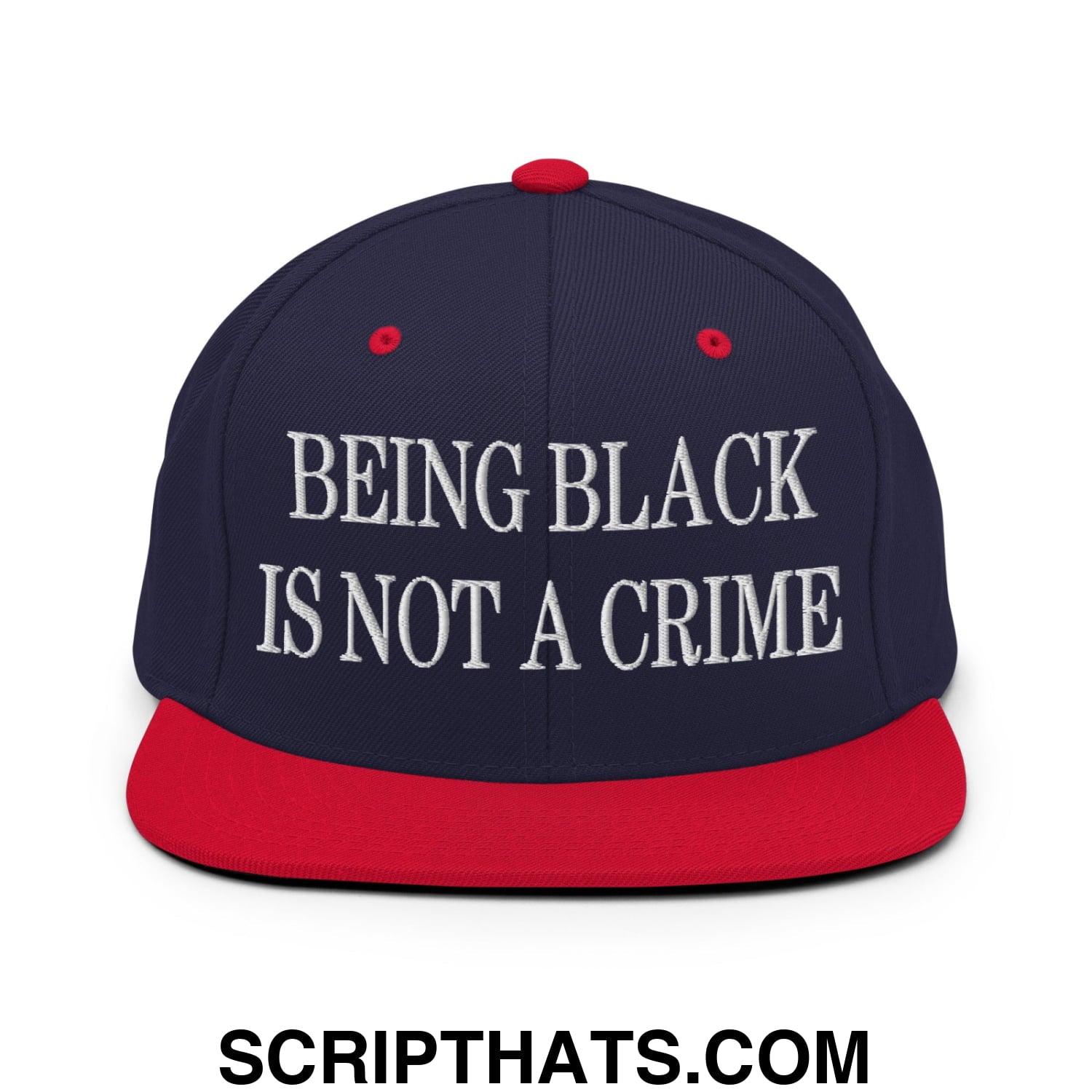 Being Black is not a Crime Embroidered Flat Bill Brim Snapback Hat Navy Red