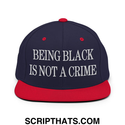 Being Black is not a Crime Embroidered Flat Bill Brim Snapback Hat Navy Red