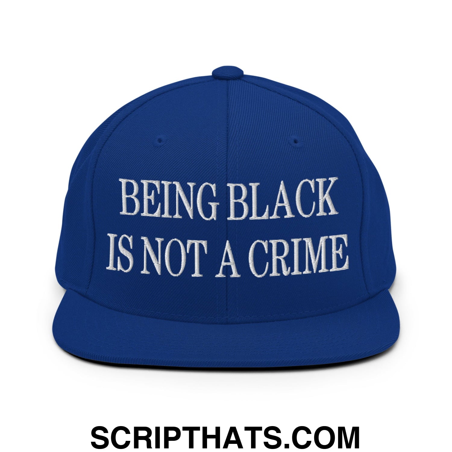 Being Black is not a Crime Embroidered Flat Bill Brim Snapback Hat Royal Blue