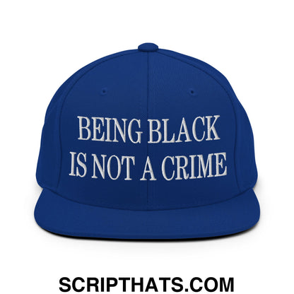 Being Black is not a Crime Embroidered Flat Bill Brim Snapback Hat Royal Blue