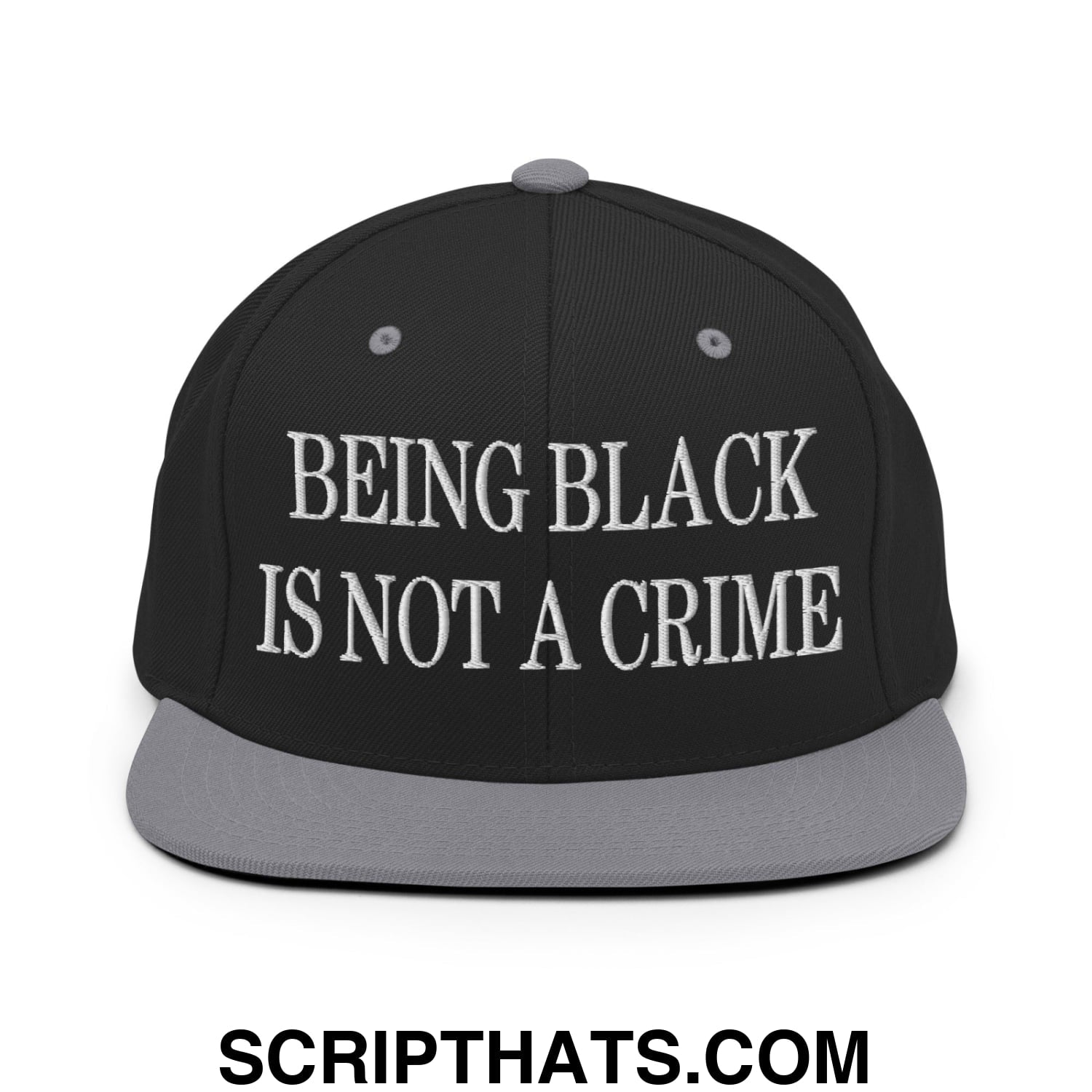 Being Black is not a Crime Embroidered Flat Bill Brim Snapback Hat Black Silver