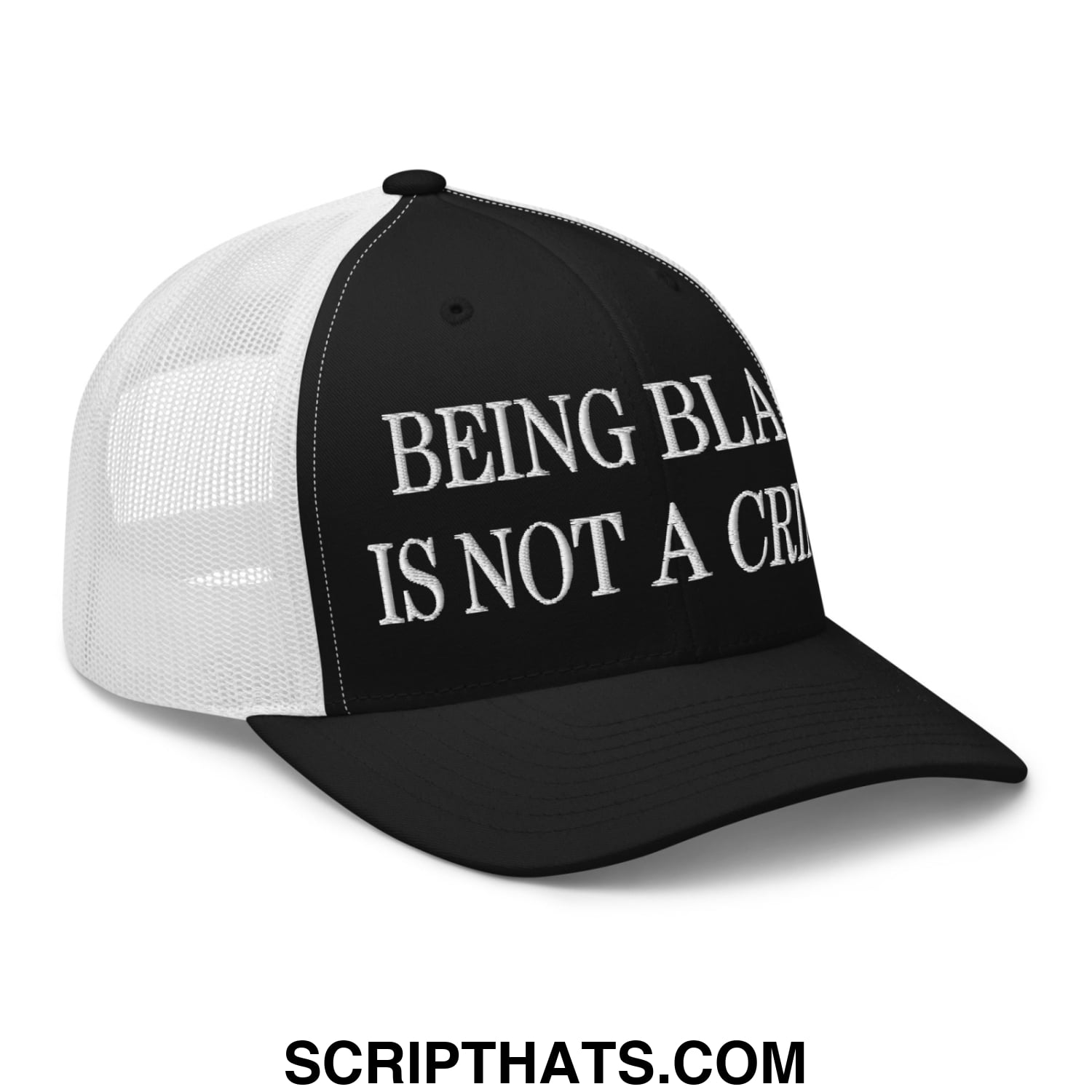 Being Black is not a Crime Embroidered Mesh Trucker Hat Black White