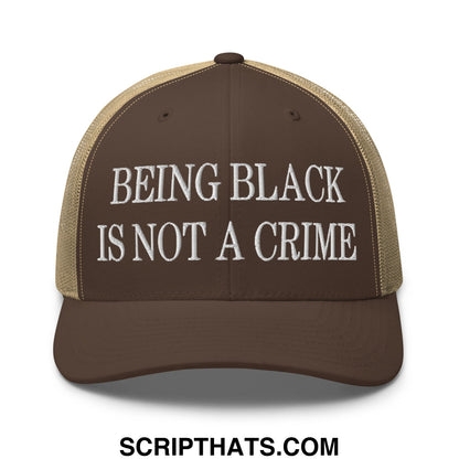 Being Black is not a Crime Embroidered Mesh Trucker Hat Brown Khaki