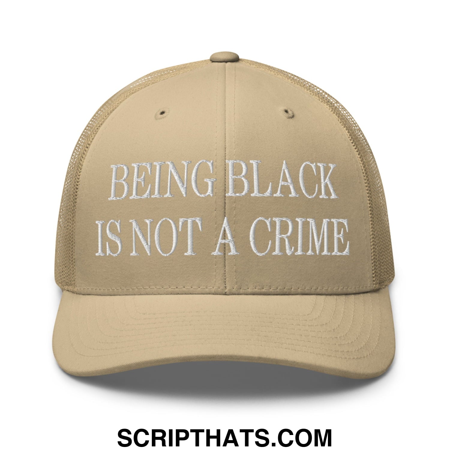 Being Black is not a Crime Embroidered Mesh Trucker Hat Khaki