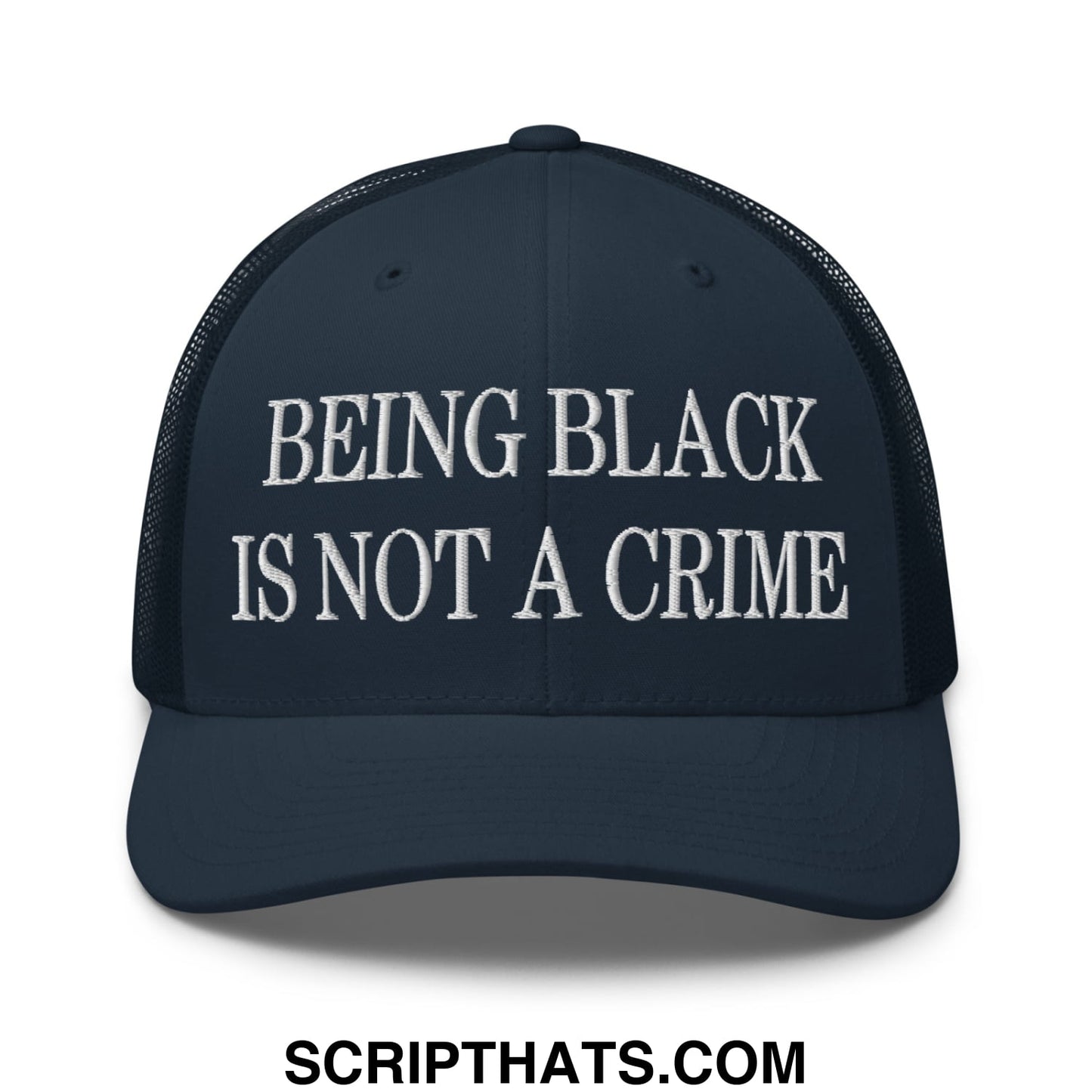 Being Black is not a Crime Embroidered Mesh Trucker Hat Navy