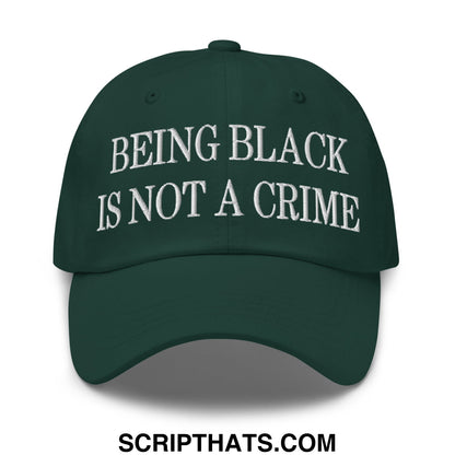 Dark green embroidered unstructured dad hat with white text being black is not a crime for casual wear