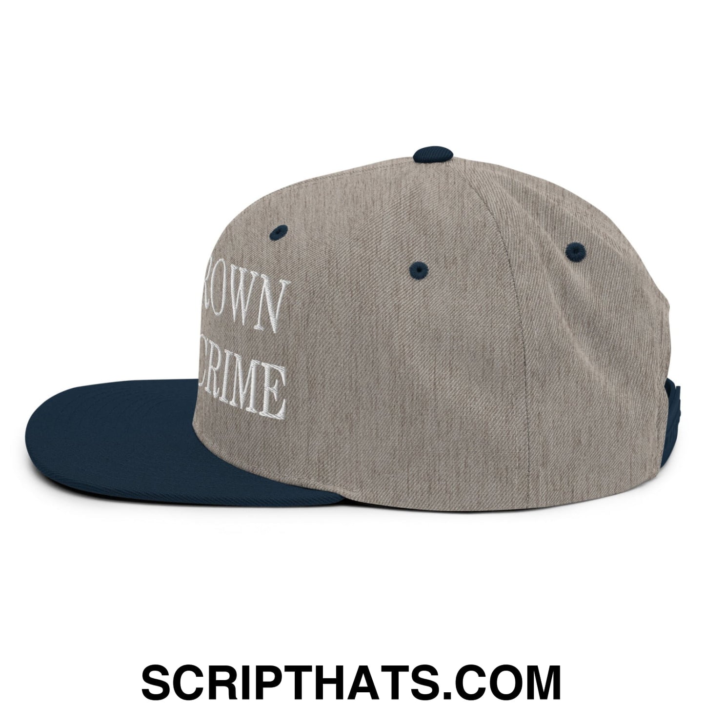 Being Brown is not a Crime Embroidered Flat Bill Brim Snapback Hat Heather Grey Navy