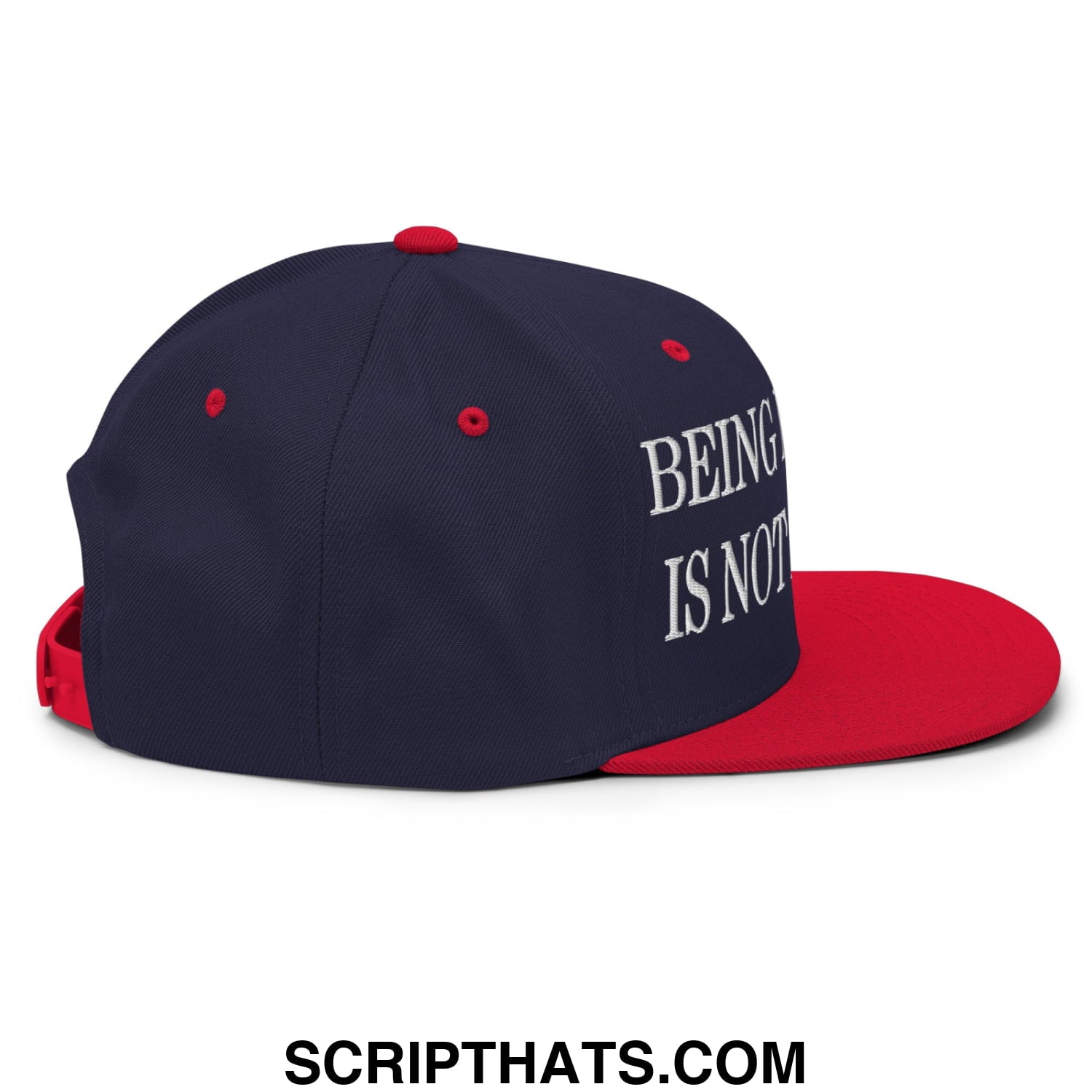 Being Mexican is not a Crime Embroidered Flat Bill Brim Snapback Hat Navy Red