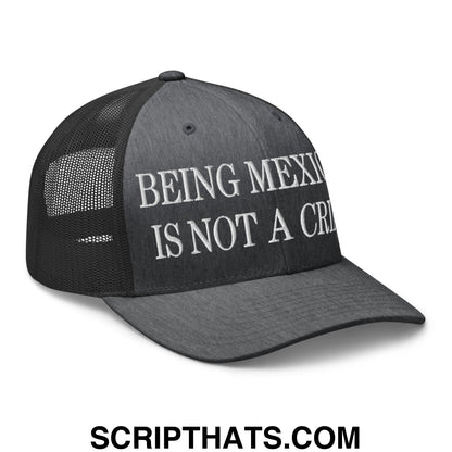 Being Mexican is not a Crime Embroidered Mesh Trucker Hat Dark Heather Gray