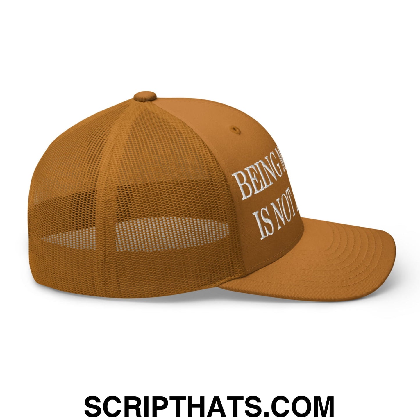 Being Mexican is not a Crime Embroidered Mesh Trucker Hat Caramel